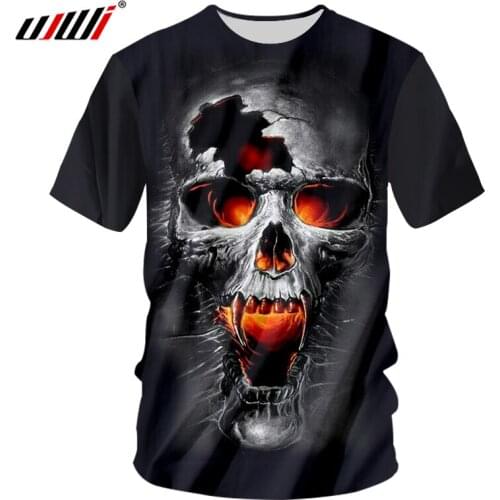 UJWI Black Tshirts Men Hip Hop Punk Style Bodybuilding Fitness Undershirts Man Cool Print Broken Skull 3d T-shirts Unisex Tees