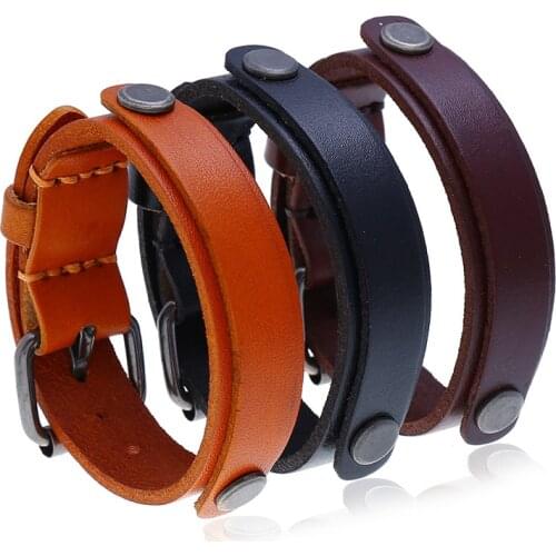 Punk adjustable brown leather bracelet men 2020 charms retro Wristband jewelry bicycle accessories gifts best friend bracelet