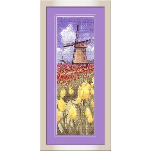 Scenic Architecture Embroidered Fishxx Cross Stitch Kit C021 Dutch Windmill Tulip Pattern Home Handmade Decoration