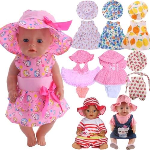 Doll Clothes Dress + Hat Cute Travel Dress Up For 18 Inch American Doll Girls 43 Cm Baby Reborn Accessories Generation Barbies
