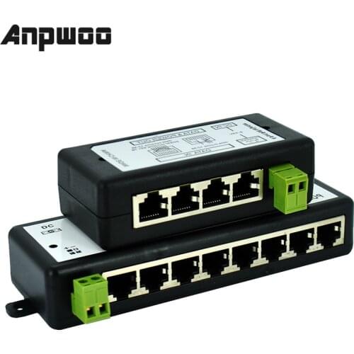 ANPWOO Autoeye New Arrival 4Ports 8 Ports POE Injector POE Splitter for CCTV Network POE Camera Power Over Ethernet IEEE802.3af