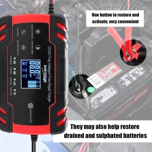 Portable 12V/24V 8A Car Cell Charger Adapter Power Motorcycle Auto Cell Charger with Digital Display Car Battery Charger