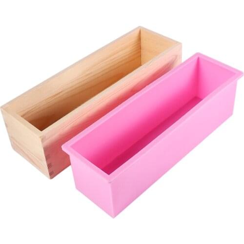 Rectangle Silicone Liner Soap Handmade Loaf Mould Wooden Box DIY Making Tool Bake Cake Bread Toast Mold