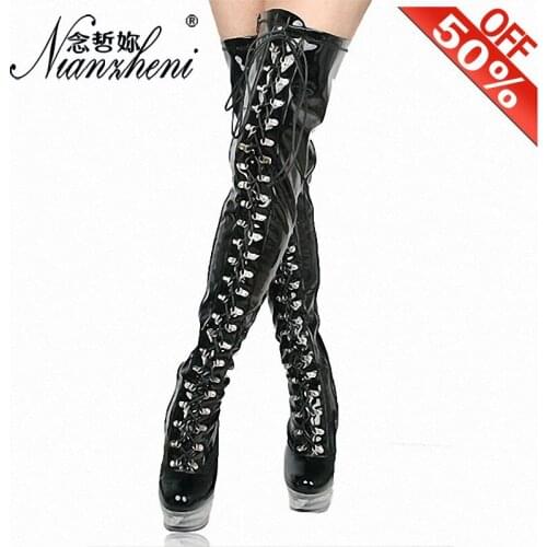 6 Inch Over the knee Boots Platform boots High heels Stripper heels Pole dance shoes Lace Up Punk Stage Show Sxey Models Mature