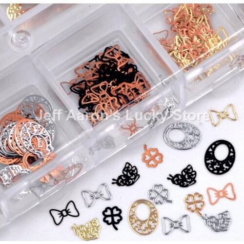 Mixed Style Black Gold Silver metal nail slice foil decals For nail art tips decorations alloy nail sequin Nail accessories
