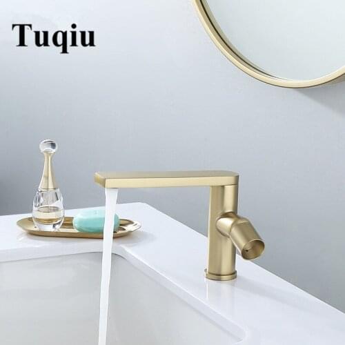 Bathroom Faucet Solid Brass Bathroom Basin Faucet Cold And Hot Water Mixer Sink Tap Single Handle Deck Mounted Brushed Gold Tap