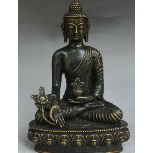 8" Tibet Bronze Seat Lotus Buddhism Menla Medicine Buddha Medical God Statue
