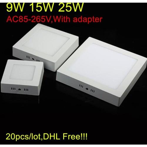 Surface Mounted 9W 15W 25W LED Ceiling Light Panel Light Square Ceiling Down Light AC85-265V 20pcs/lot, DHL Free Shipping