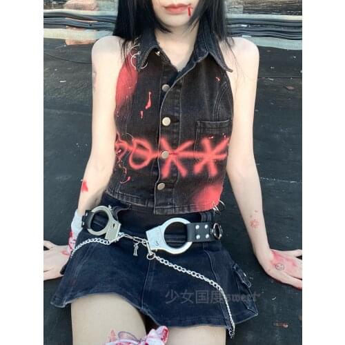 Japanese Gothic Harajuku Vintage Low Waist Mini Pant Skirt Black Punk Waistband Denim Culotte Fashion Short Skirts Cool Girl