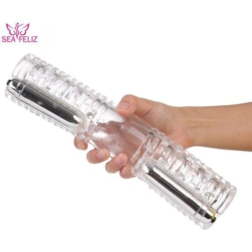 Adult Sex Toy For Men Penis Massager With 2 Caps Male Masturbator Delay Lasting Trainer Gay Couple Vibrator