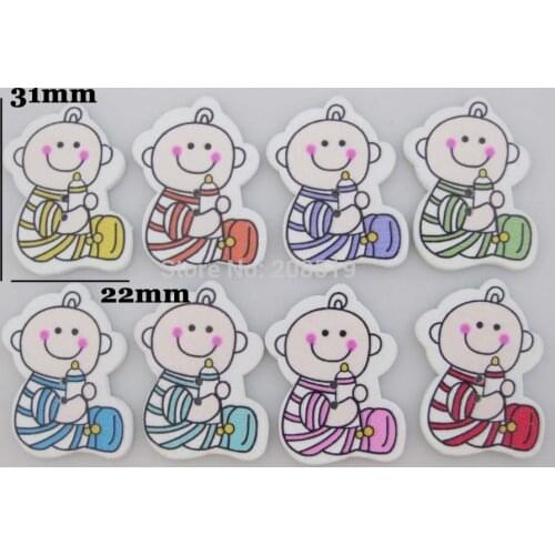WB0222 wooden button for children 200pcs/lot Mixed flat back printed boutons for baby garment accessories