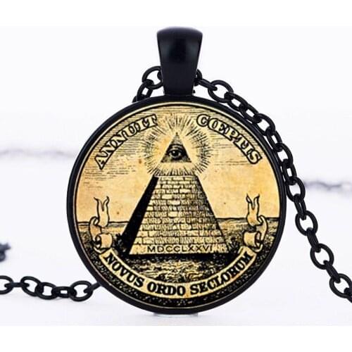 Handmade Jewelry Masonic Illuminati Art Photo Cabochon Glass Pendant Chain Necklace For Men Women Stainless Steel Jewellery