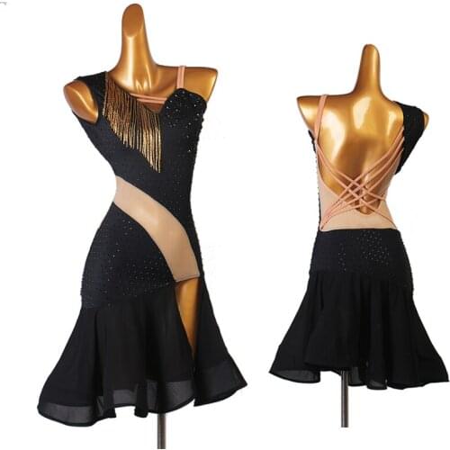 Female Latin Dance Sexy Rhinestone Clothes Professional Fringe Practice/Performance Clothing Latin Competition Dresses DQL5150