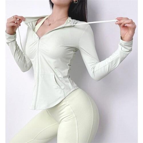 Women Long Sleeve Sports Jacket Women Zip Fitness Yoga Shirt Soft Gym Top Activewear Running Coats Workout Clothes With Hat