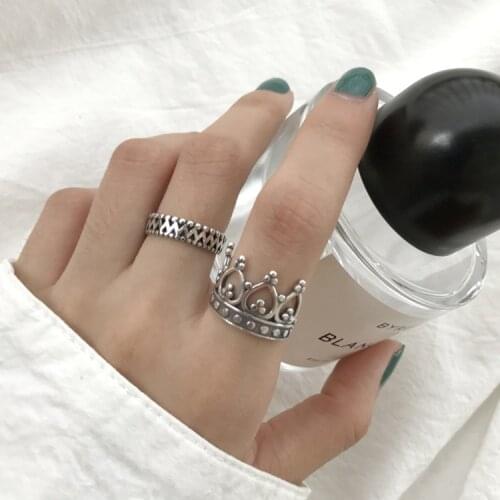 XIYANIKE 925 Sterling Silver Couples Opening Rings for Women Vintage Creative Geometric Crown Ear Jewelry Party Accessories