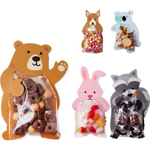 10pcs cute Animal Bear Koala rabbit baking candy packaging bag gift for kids boy girls baby shower birthday party decor supplies