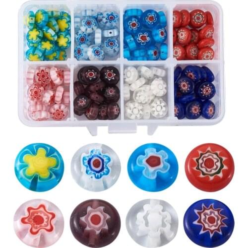 160pcs Handmade Millefiori Glass Lampwork Beads Flat Round 10mm Millefiori Flower Pattern Loose Beads For Jewelry DIY Bracelets