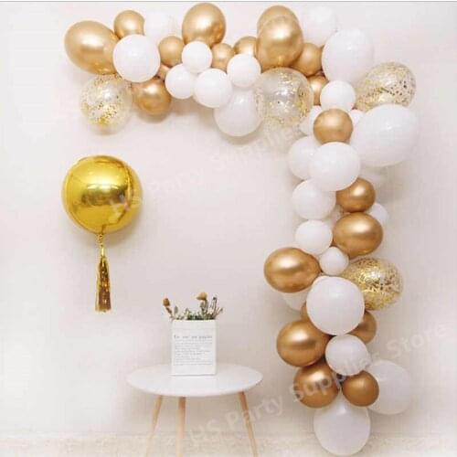 46pcs/set metal Gold Balloon Arch Garland Kit gold confetti Balloons white Balloons for Baby Shower Wedding Decorations Globos