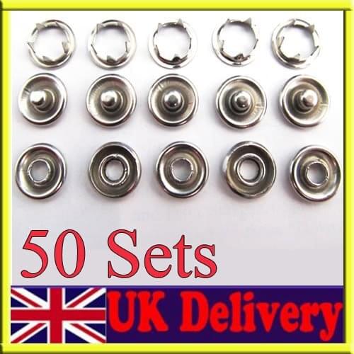 50 Sets 9.5mm prong PRESS STUDS Open Ring No Sew Snaps buttons Fasteners