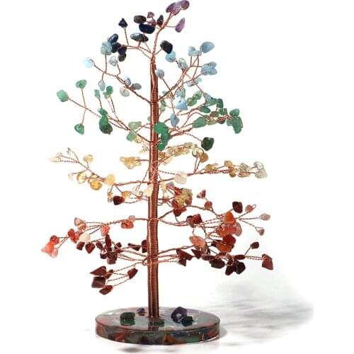 7 Chakra Stones Healing Crystal Tree Decoarations Copper Wrapped Tree of Life Bonsai Feng Shui Money Tree for Wealth and Luck