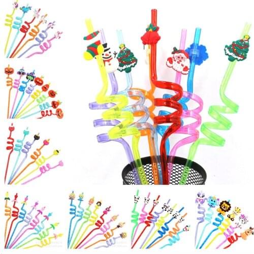 8ps Mermaid Dinosaur Christmas Donut Flamingo Halloween Plastic Straws Unicorn Birthday Party Decorations Kids Baby Shower Decor