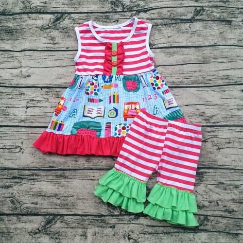 AICTON Back to school 1-7 years old girls outfit Clothes Set Custom Cotton Ruffle Western Outfit Girls Back To School