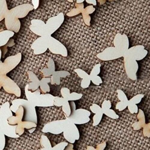 ANGRLY Natural Wood 50Pcs Mixed Sizes Holeless Wood Buttons Butterfly Shape Sewing Clothing accessories DIY Craft Gadget