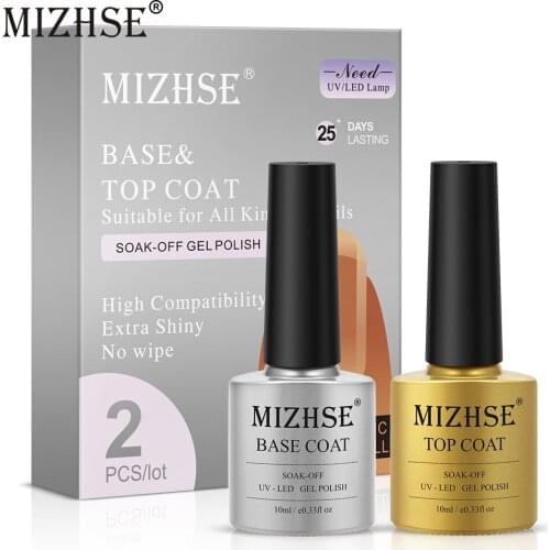 MIZHSE 10ML Base And Top Coat for Gel Polish Vernis Semi-permanent Varnish Clear Lacquer UV Nail Primer Nail Art