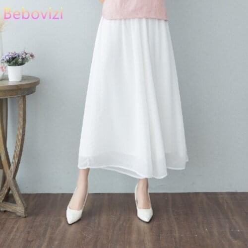 White Chiffon Wide Leg Long Pants Traditional Chinese Style Clothing for Women Pants Ethnic Hanfu Bottoms