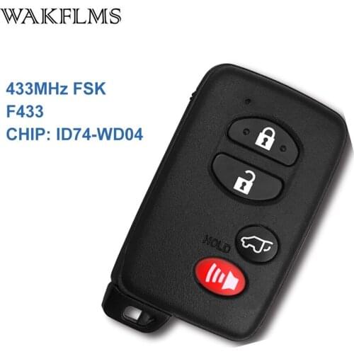 Black 4 Buttons With Panic 433MHz Board Number F433 ID74-WD04 Smart Key Keyless Go / Entry For Toyota