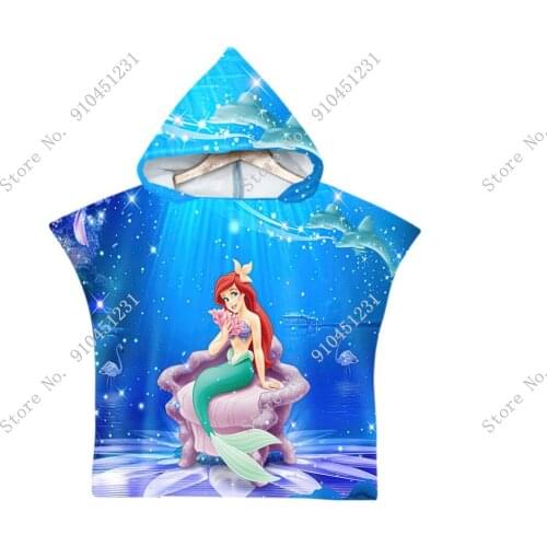 Disney Mermaid Ariel Kids Hooded Bath Towel Microfiber Girls Princess Frozen Super Absorbent Cartoon Kid Sunscreen Beach Shawel