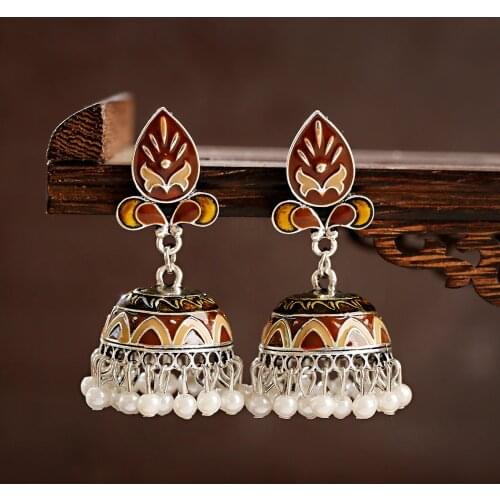 Ethnic Retro Geometric Turkish Jhumka Earrings For Women Indian Jewelry Flower Gold Bell Tassel Dangling Earrings Pendientes