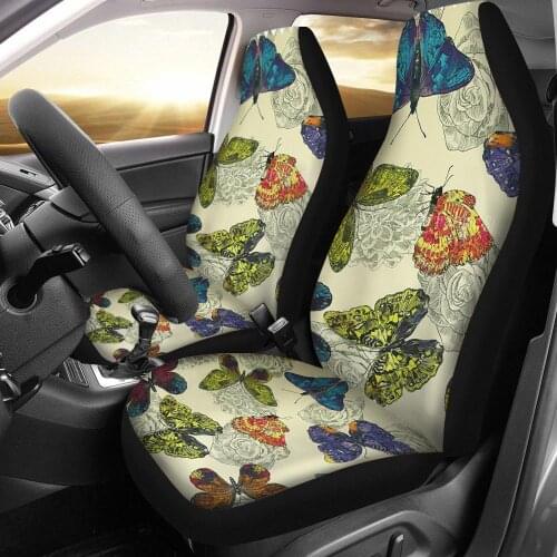 INSTANTARTS Colorful Butterfly Flower Pattern Front Seats Only Universal Fit Fashion Design Elastic Vehicle Seat Covers Set