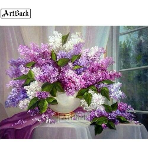 ARTBACK Square full 5d diy diamond painting lilac flower home decoration 3d handmade mosaic new arrival diamond embroidery