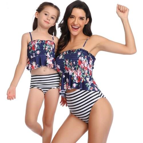 Mother Daughter Swimsuit Mommy and me Floral Printed Bikini Set Women Girls Beach Holiday Bathing Suit Family Matching Swimwear