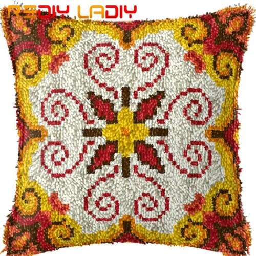 Latch Hook Cushion Mandala Flowers Printed Canvas Cushion Front Acrylic Yarn Crochet Pillow Case Kit Sofa Bed Pillow Home Decor
