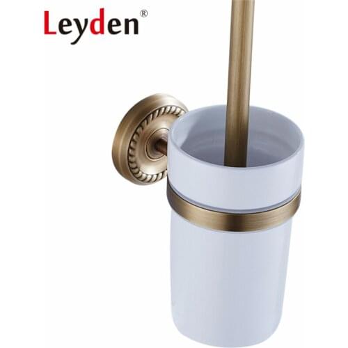 Leyden High Quality ORB/ Antique Brass with Ceramic Cup Wall-Mounted European Brass Toilet Brush Holder Bathroom Accessories