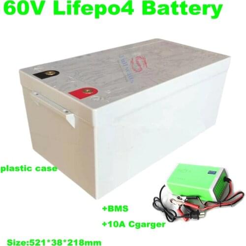 LiFepo4 60V 80Ah 100Ah lithium battery pack with BMS for motorcycles wheelchairs outdoor power electric rickshaw+10A charger