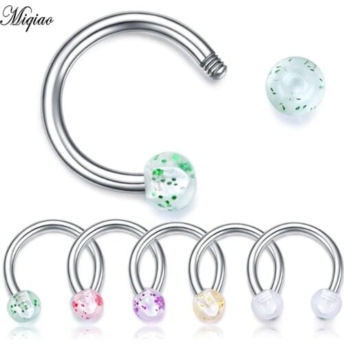 Miqiao 2 Pcs Hypoallergenic Body Piercing New Round Sequined Horseshoe Stem Nose Ring Eyebrow Nails