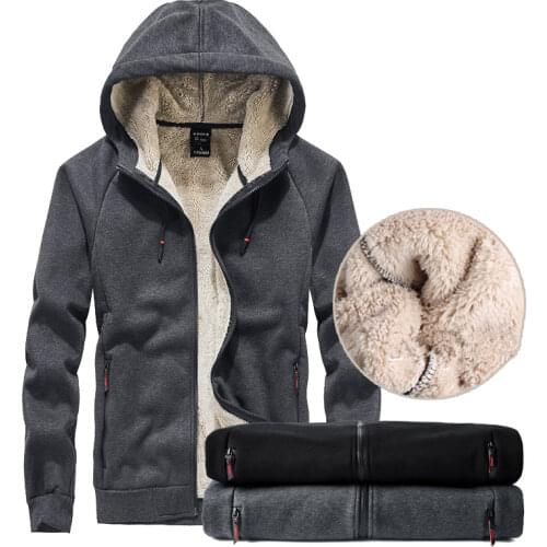 Mens Warm Fleece Hoodies Sweateshirts Plus Velvet Zipper Warm Cotton Coat Casual Slim Fit Parkas Streetwear Thicken Jacket Men