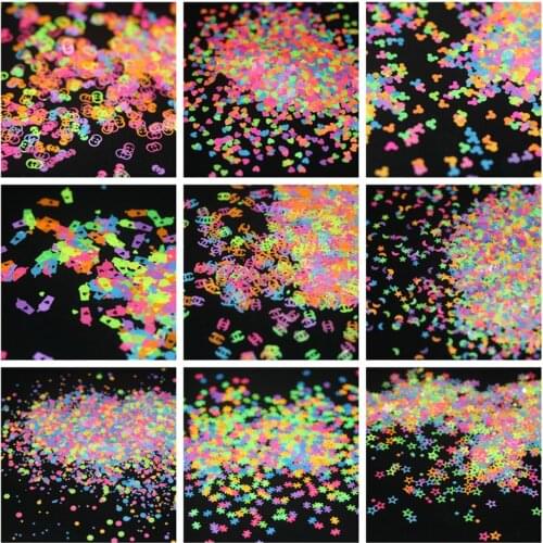 Neon Flower Leaf Flakes Heart Star Fluorescence Sequins 3D Mix Color Nail Art Slices Gel Polish Resin Manicure Decorations DIY
