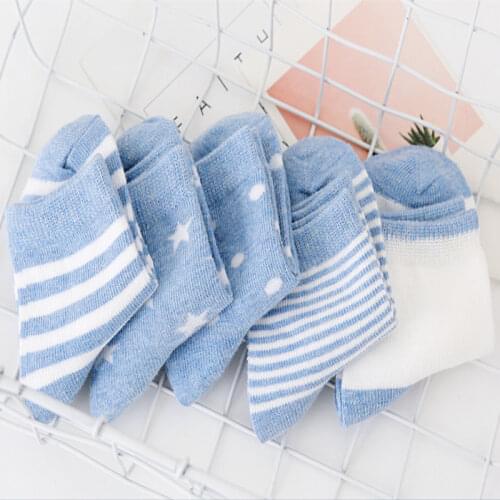 5 Pairs/Lot Kids Soft Cotton Socks Boy Girl Baby Cute Cartoon Warm Stripe Dots Fashion School Socks 0 To 6 Years
