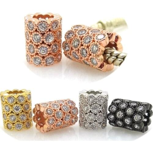 New Micro Pave Tube Beads,Slider Beads with CZ Pave Tube Bead Fit For Pandora European Bracelet Making Spacer Beads Mix Color