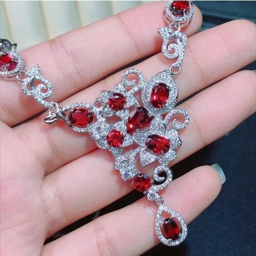 New Water Drop Garnet Pendant of Necklace for Women Jewelry Many Pieces Good Colr Real 925 Silver Birthstone Valentine Gift