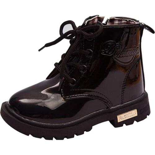 Autumn Winter Boys Girls Martin Boots Casual Solid Warm Children Plus Cotton British Short Leather Boots Kids Toddler Baby Shoes