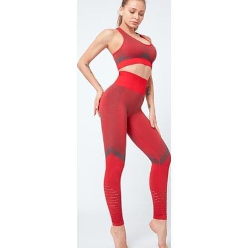 Hollow Out Gym Clothing Yoga Set Tracksuit For Women Bras Padded Leggings Sets 2 Pieces Sports Suits Female Ropa Deportiva Mujer