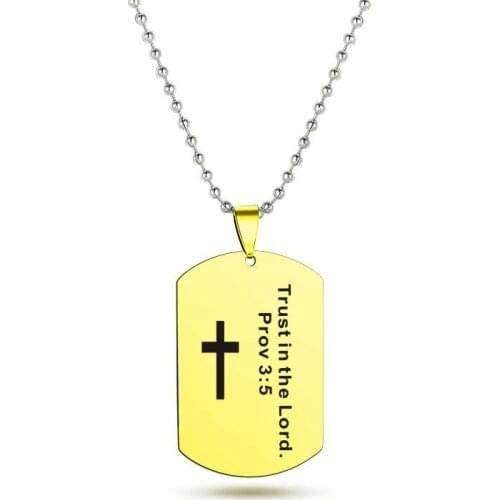 3 Colors Fashion Christian Cross Scripture Stainless Steel Necklace Engraving Bible Psalm Pendants Necklaces For Women Men