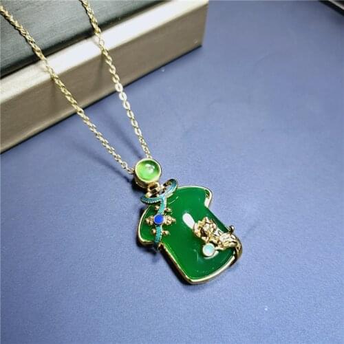 Koraba S925 Silver Inlaid Natural Chalcedony Pendant Necklace