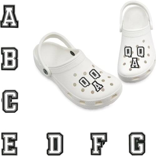 1pcs Black Letters PVC Shoe Charms Decorations Accessories White Alphabet JIBZ Special Design fit Bracelets Free Combination