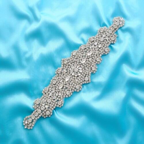 SESTHFAR Luxury Silver/Gold /Rose Gold Bridal Crystal Trim Handmade Opal Rhinestone Applique Wedding Dress Belts Patch